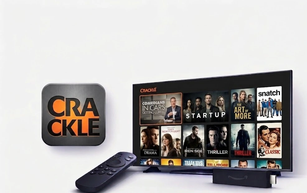 Crackle streaming app interface on smart TV with remote and logo.