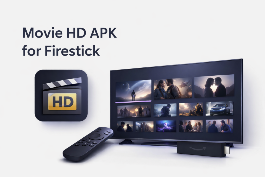 Movie HD Apk for Firestick with TV screen and remote control